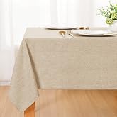 DWCN Beige Linen Tablecloth, Washable, Linen Look 100 x 140 cm, Soft Tablecloth, Waterproof, Outdoor, Weather-Resistant, for