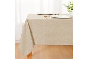 DWCN Nappe Beige Aspect Lin Lavable Imperméable,100x140cm Rectangulaire Nappe Douce Déperlante avec Effet Lotus pour Salon, Salle à Manger, Balcon, Jardin, Mariages, Maison, Festival Partie