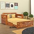 NATRAJ ART & CRAFT Solid Sheesham Wooden Sofa Cums Bed with Mattress for Living Room | Rosewood 2 Seater Sofa Cums Bed for Bedroom Without Pillow (Natural,Eldros, 2 Seater)