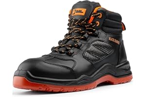 Black Hammer Composite Safety Boots for Men Non-Metallic Lightweight Durable Work Shoes Non-Slip Anti-Static Smooth Leather 8844