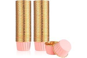Ewwtrey 100 Pezzi Pirottini Muffin in Carta, Formine per Cupcake, Avvolgitori Muffin Metallici, Formine per Muffin in Carta per Cupcake, Compleanni, Matrimoni, Feste Natalizie - Rosa