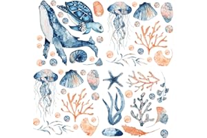 Bustlwor Meerestiere Wandtattoo, Wandtattoo Unter dem Meer, Aquarell Ozean Tier Aufkleber für Klassenzimmer Mädchen Jungen Bedroom Living Room