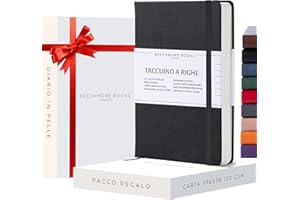 Beechmore Books Taccuino a Righe - A5, Nero I Diario di Qualità con Copertina Rigida in Pelle Vegana, Carta Color Avorio Spessa 120g/m², Confezione Regalo, Per Scrittori, Giornalisti e Studenti