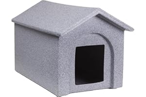 Kitty Kottage - Plastic Waterproof Cat House/Outdoor Cat Shelter/Den/Kennel - Made in Sheffield (UK) (Light Grey Granite + fitted CatFlap, One Size)