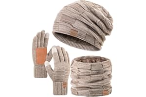 Winuesa Mütze, Schal & Handschuh-Sets für Damen Herren, Slouchy Beanie Mütze Herren Winter Strickmütze Touchscreen Handschuhe Schal Halswärmer Schlauchschal Geschenk set