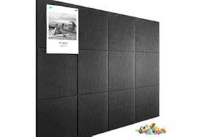 HEDOBCESO Cork Board Alternative 120 x 90 cm Notice Pin Board Bulletin Board for Home Office Kitchen Photos Memos - 12 Pack Removable Felt Wall Tiles with 30 pushpins - Black
