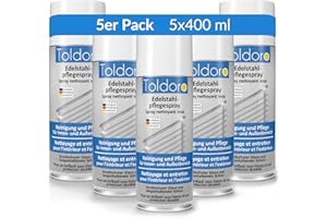 ‎TOLDORO Toldoro® 5x Edelstahl Pflegespray 400ml / Edelstahlreiniger für Küche oder Grill/Edelstahlpflege Spray als Edelstahl Reinigungsmittel oder Metallreiniger als Sprühflasche