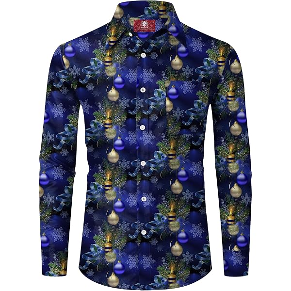 COOFANDY Herren Weihnachtshemd Mit 3D-Druck – Langarm, Festlich, In Rot XXL