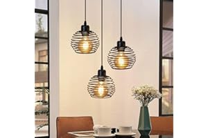 ZMH Lamparas de Techo Retro Lámpara Colgante Vintage - Negra E27 Iluminación Colgante con 3 Metal Jaulas Industrial Diseño - 120CM Cable Orientable Lámpara de Mesa de Comedor (No Incluye Bombilla)