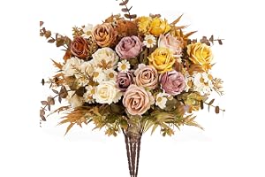 ADORAMOUR Konstgjord höst ros blommig 24 huvuden höst falska blommor för hem bröllop fest dekoration