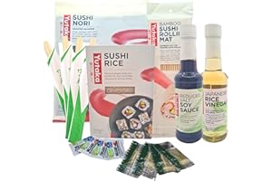 INESE Sushi Kit, Sushi Making Kit for DIY Sushi at Home contains Sushi Rice, Rice Vinegar, Soya Sauce, Rolling Mat, Wasabi, Pickled Ginger, Nori, and Chopsticks - Complete Set
