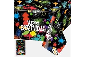 ‎DOMGOGE Tischdecke Graffiti Einweg Graffiti Tischdecke Geburtstag Deko 108*54 Zoll Rechteckig Tischdecke Neon Party Wasserdicht Dünn Plastic Tischtuch für Graffiti Farbspritzer Thema Geburtstag Dekorationen