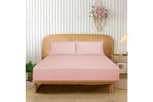 Funky Gadgets Double Fitted Sheet Blush Pink Extra Deep Pocket 16 Inch (40cm) 90 GSM Soft Brushed Microfiber Bed Sheets Easy Care Bottom Sheet (137 X 190cm)