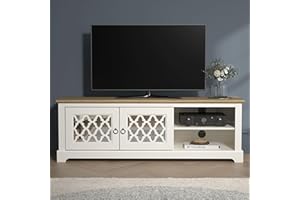 Galano Novara Wide TV Unit, Entertainment Centre for up to 65" TV, 150cm TV Unit with 2 Doors, TV Stand Cabinet for Living Room, Large Storage (Ivory/Oak)