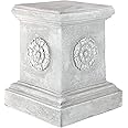 Design Toscano CL5194 English Rosette Sculptural Garden Plinth Base Riser, Large 33 cm, Polyresin, Antique Stone