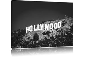PIXXPRINT Haut-lieu touristique de Hollywood noir / blanc Taille: 60x40 sur toile, énorme XXL Photos complètement encadrée avec civière, art impression sur murale avec cadre, moins cher que la peinture ou la peinture à l'huile, aucune affiche ou un poster
