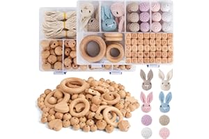 Artebeads Holzperlen Holzringe Set, 322 Stück Beech holzperlen Rund Holzkugeln mit Loch zum Auffädeln, Buchstaben gehäkelt Holz Perlen für Makramee basteln DIY Schmuck Zubehör