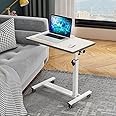 CENXI Over Bed Table with Wheels Adjustable | Rolling Laptop Table Overbed Desk Hospital Tray Table Sofa Chair Side Table for Home Office (White)