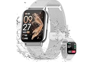 BANLVS Smartwatch Damen mit Telefonfunktion/Bluetooth Anrufe 5.3, Armbanduhr mit Menstruationszyklus, Pulsuhr, Schlafmonitor, SpO2, IP68 Wasserdicht Schrittzähler Fitness Tracker iOS Android Silber