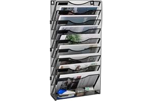 TQVAI Metal 10 Tier Wall File Holder A4 Paper Wall Mounted Storage Organizer Desk Stationary Tidy Organiser in Tray for Office School Accessories, Black