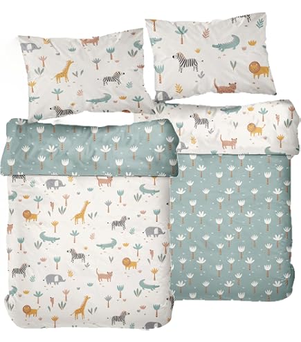 Herding Baby-Bettwäsche-Set Personalisiert – Baustellen-Motiv, 100% Baumwolle, 40x60 + 100x135 Cm