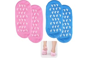 KINETICKRAFT 2 Paires Chaussettes Hydratantes en Gel Réutilisables et Antidérapant pour Femmes et Hommes pour Réparer et Adoucir la Peau des Pieds Craquelés à Sec, Redonne Douceur et Souplesse aux Pieds(Bleu Rose)