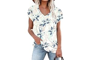 PLOKNRD Damska bluzka z dekoltem w serek z płatkami koszulka letnia tunika na co dzień