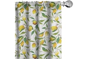 ABAKUHAUS Natura Tenda a Pannello Set di 2, Limone Woody Romantico, Trattamento della Finestra per Stanza e Camera da Letto, 150 cm x 245 cm, Felce Verde Giallo Bianco