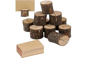 YUEMING 10Pcs Place Card Holders, Rustic Wood Table Card Holder, Number Stand with 10 Kraft Paper Wooden Menu Holder Place Name Memo Card Holder for Wedding Decorations and Party