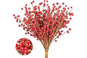 Falflor 20PCS Red Berry Stems 12.6" Christmas Berry Artificial Flowers Realistic Berry Picks for Christmas Tree DIY Wreath Table Garland Decoration