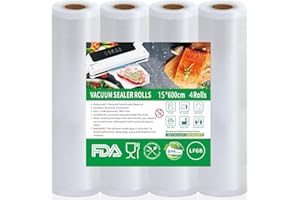 Votoko 4 Rollen Profi Vakuumierfolie 15x600cm, Vakuumierbeutel für alle Vakuumierer, BPA-frei, 190 µm, Sehr Stark & Reißfest, Vakuumbeutel Lebensmittel Vakuumiergerät, Sous Vide Gefrierbeutel