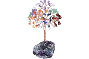 CRYSTALTEARS CrystalTesrs Decorazione Albero della vita Chakra Ornamento Albero di pietra Albero FengShui Albero fortunato per Reiki Albero di cristallo guarigione(7 chakra)