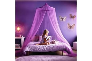 UB-STORE Toldo morado para cama de niñas – Princesa Mosquitera Decoración de habitación – Tienda de campaña para dormitorio de niños