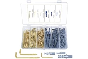 SYBDXJ Ganci a Vite per Legno, Ganci Avvitabili a Forma di L, Occhielli a Vite, Viti a Gancio Autofilettanti, Ganci a Soffitto L in Acciaio Inox per Appendere Piante (75 Ganci, 75 Ancore) - Oro