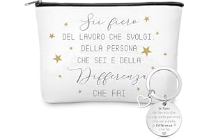 Xuniea Set Regalo per Colleghe Donna 1 Borsa per Cosmetica 1 Portachiavi con Scritta Portachiavi del Collega con Ciondolo Pochette per Trucchi Regali di Ringraziamento Motivazionali per Compleanno