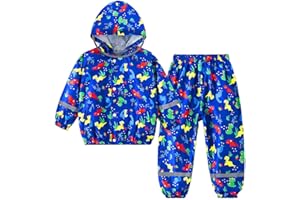 Domueay Imperméable Enfant avec Capuche Garçon Fille Pantalon & Veste de Pluie Léger Respirant Combinaison Pluie Reflechissant Vetement de pluie Unisexe Pliable Manteaux Imperméables 1-7 Ans