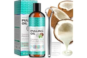 KLLALO Natürliches Kokosöl 8 Fl.oz Minzöl Mundwasser mit Zungenschaber - Alkoholfreies Kokosöl für frischen Atem, Zahnaufhellung und gesünderes Zahnfleisch und Zähne