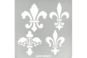 Aleks Melnyk No.251 Modello di stencil in metallo, Giglio Fiorentino, Simbolo Fleurs de LYS, Fleur-de-lis francese, fiore di giglio, ornamento, vintage, Normografo per Disegno Tecnico