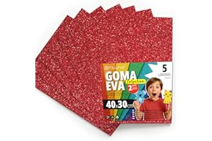 OFITURIA Plaques de Mousse Pailletée pour Découpage, Projets Créatifs, DIY, Activités Artistiques et Scrapbooking 40x30cm (RougePailleté, 5 pcs)