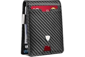 Tomylv Portafoglio Uomo RFID Blocking Portafoglio Uomo Slim Pelle in Fibra di Carbonio con 13 Porta Carte di Credito Uomo, ID Window, Fermasoldi, Bi-Fold Minimalista con Confezione Regalo - Nero