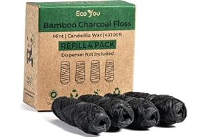 EcoYou Eco Floss Charcoal Dental Floss Refills | Mint & Candelilla Wax Biodegradable Floss (Black 4 Refills Only)