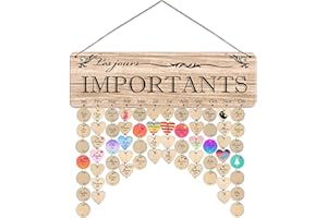 Calendrier anniversaires perpétuel Cassiana en Français. Pour se souvenir des fêtes de famille et d'amis, les dates d'évènements importants. Suspension murale en bois naturel. (Beige)