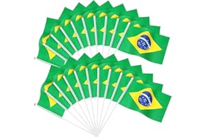 JUNEBRUSHS Lot de 20 mini drapeaux du Brésil, 14 x 21 cm, mini drapeaux nationaux de poche pour carnaval, décorations 2024 (drapeaux du Brésil)