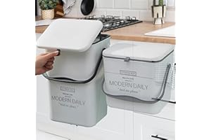 OKESYO Cubo de compost para cocina, pequeño cubo de basura colgante con tapa y asa, 7 L/12 L, cubo de basura colgante de cocina para residuos orgánicos cotidianos en la cocina, resistente a los olores