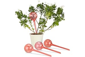 Relaxdays Watering Globes, Set of 4, Regulated Irrigation, 2 Weeks, Pot Plants, Plastic Sphere, Bulb, Red