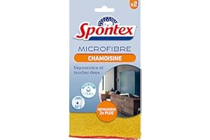 SPONTEX - Chamoisines Microfibre - 2 microfibres qui dépoussièrent 2 fois plus* - Douces au toucher