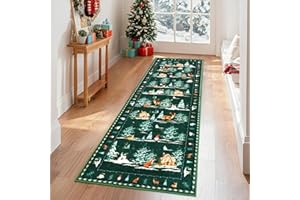 ‎GEANUP Geanup Weihnachtsteppich Läufer für Flur 60 x 180 cm, Schneemann Grün Teppich Weihnachten, Waschbarer Küchenteppich Läufer für Wohnzimmer Schlafzimmer Waschküche Badezimmer Weihnachtsdeko
