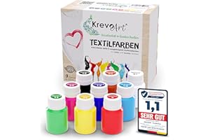 Krevo Art Colori per tessuti resistenti al lavaggio, set da 9 x 20 ml, colori per tessuti in flaconcini, per dipingere diversi tessuti