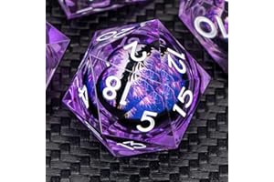 KERWELLSI Purple Liquid Core Beholder Dragon Eye DND Dice Set with Box, 7Pcs Resin Sharp Edged Dungeons and Dragons D&D Dice, Polyhedral & RPG Role Playing Game Dice D20 D12 D10 D8 D6 D4
