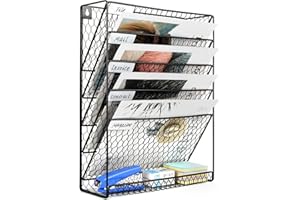 EasyPAG 6 Tier A4 Chicken Wire Mesh in Tray Hanging Wall File Holder Mail Organiser Magazine Storage Rack,Black